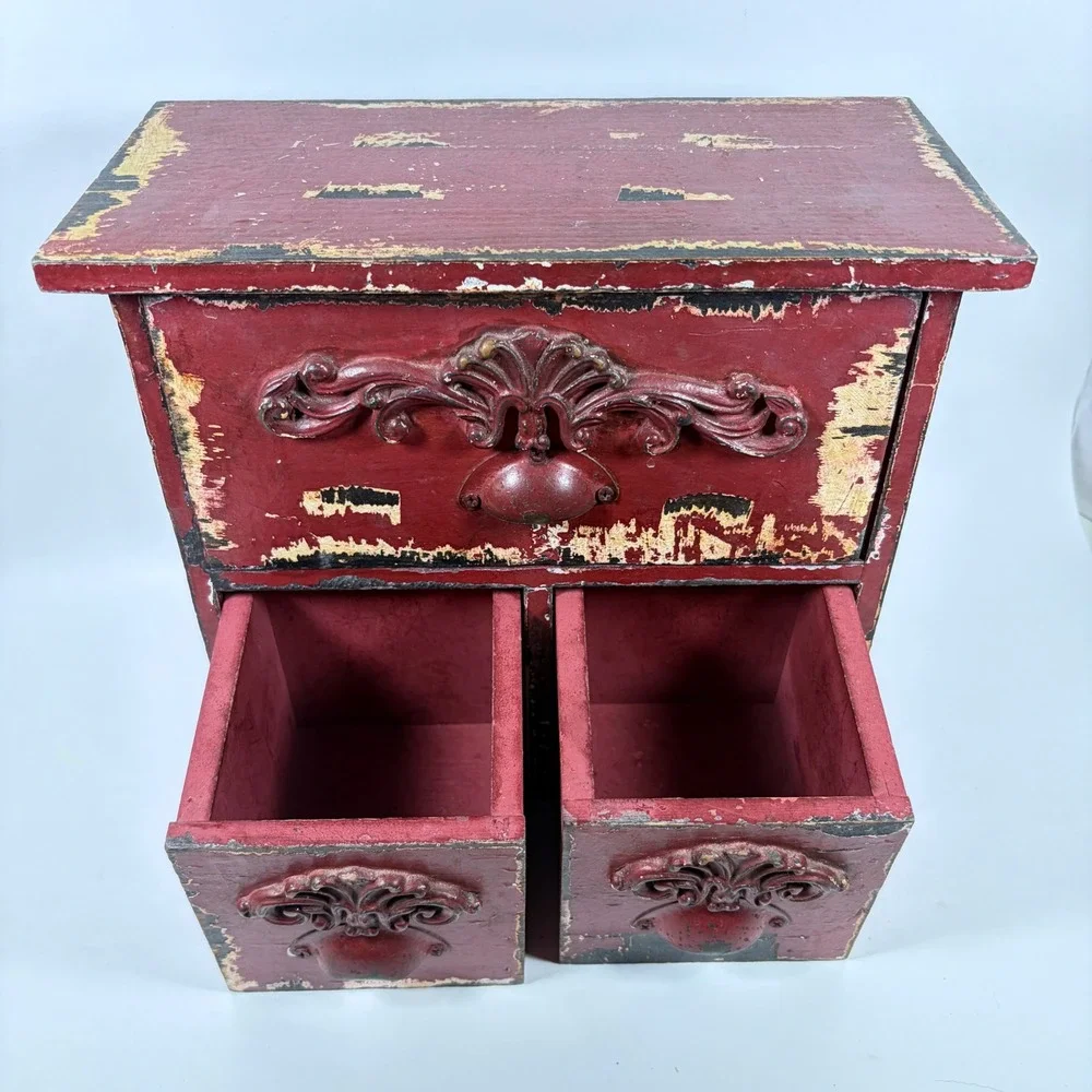 Distressed Red Wooden Mini Desktop Drawers Tabletop Organizer Chest Hobby Lobby